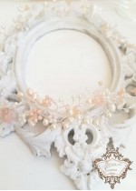 Уникална дизайнерска диадема с кристали Сваровски в розово и естествени перли Bloom of Pearls and Flowers by Rosie